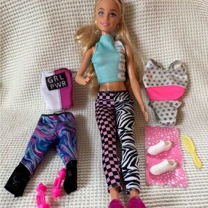 Barbie Malibu doll & Workout Yoga pants outfit + 1989 Aerobics Leotard clothes